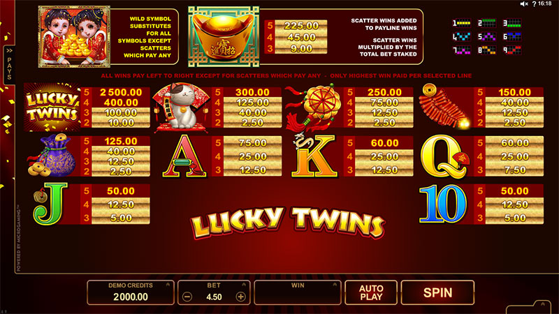 Lucky Twins Paytable